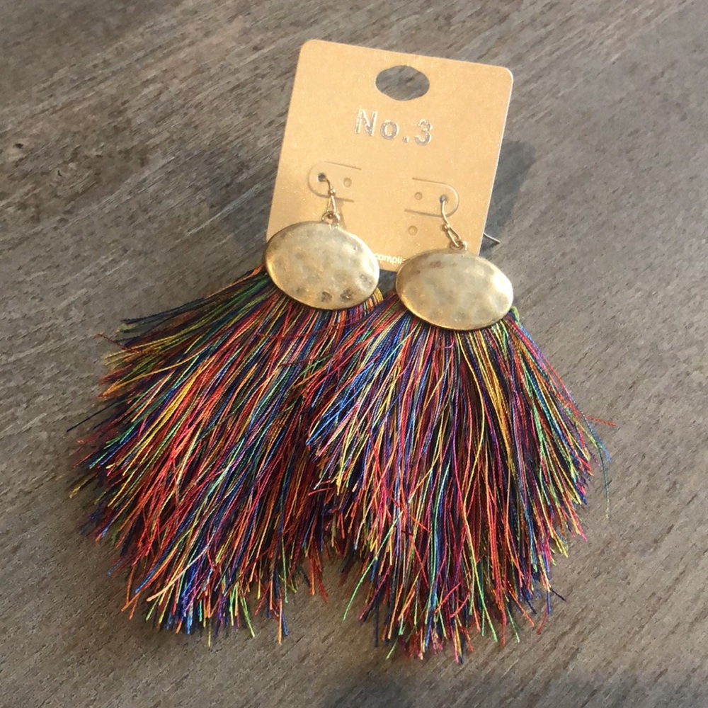 No.3 Multicolor Thread Tassel Hook Drop Earrings